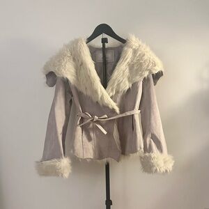 Vintage Wilson’s Leather Suede Fur Lined Purple White Penny Lane Tie Coat Size L